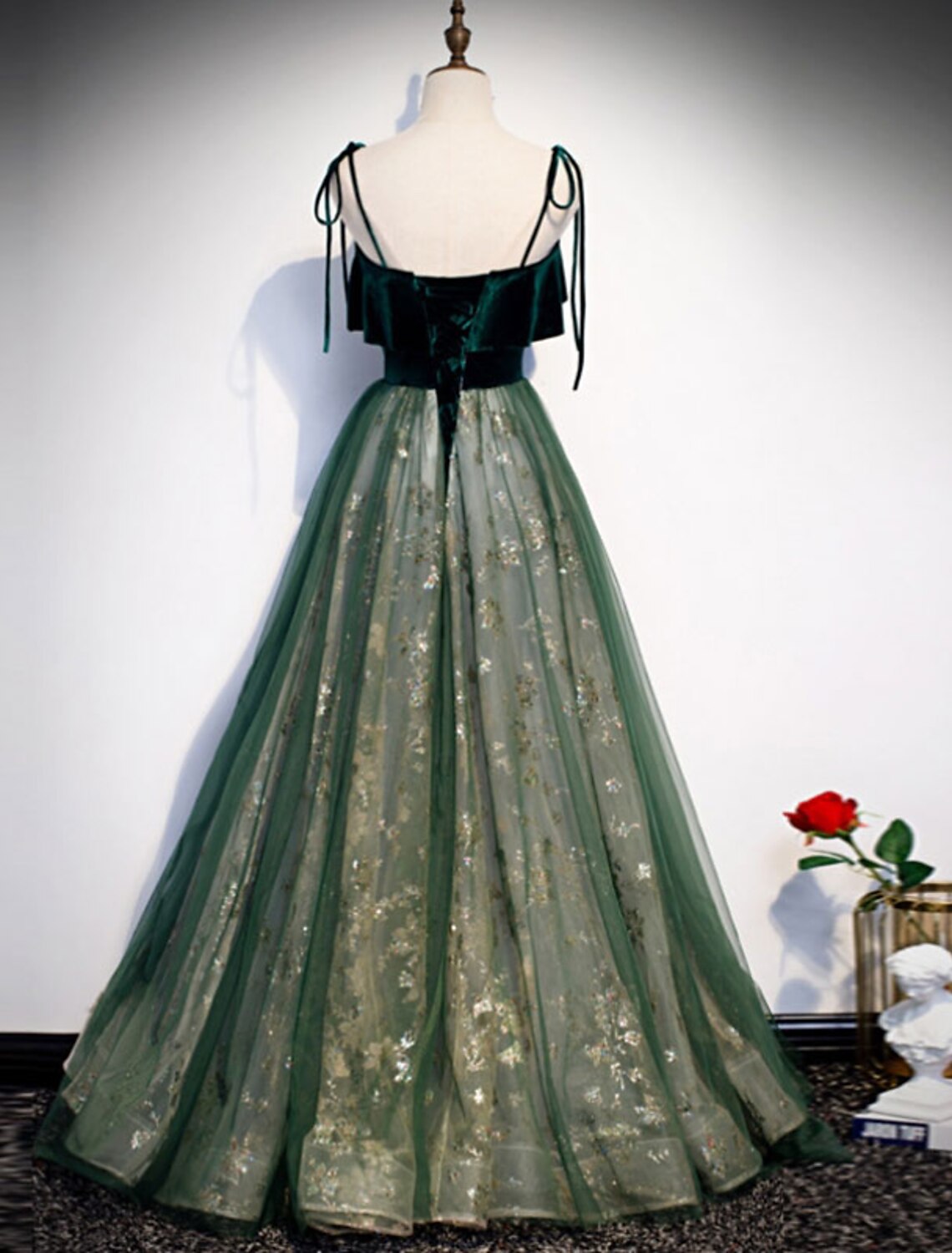 Luolandi A-Line Prom Dresses Glittering Dress Wedding Guest Engagement Floor Length Sleeveless Spaghetti Strap Organza