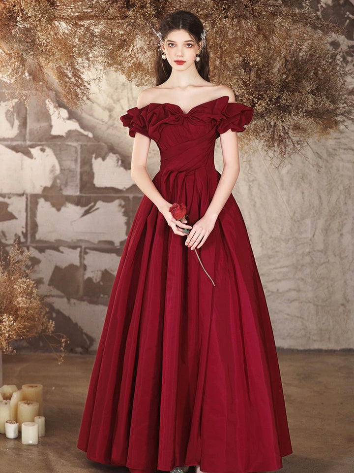 Luolandi Beautiful Off the Shoulder Long Formal Prom Dresses Burgundy A-Line Evening Dress Floor Length