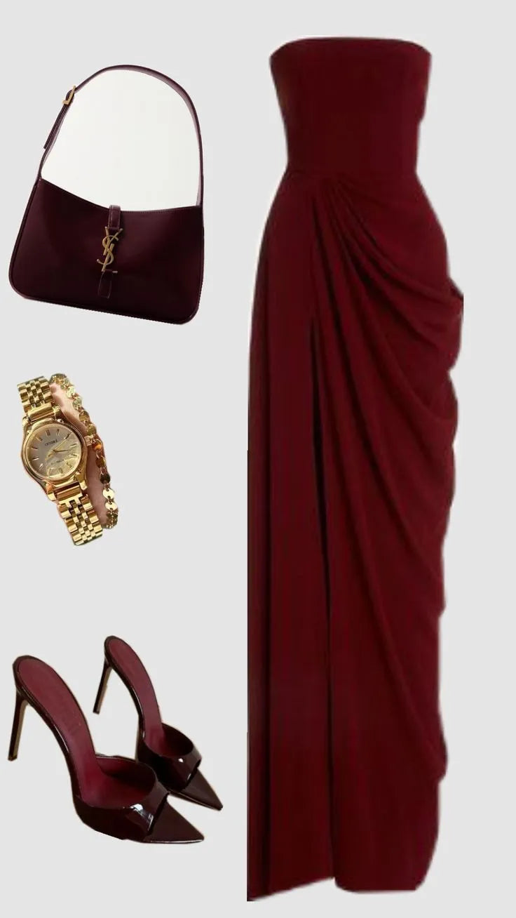 Luolandi Pretty Strapless Sleeveless Long Formal Prom Dress Elegant Party Evening Gowns