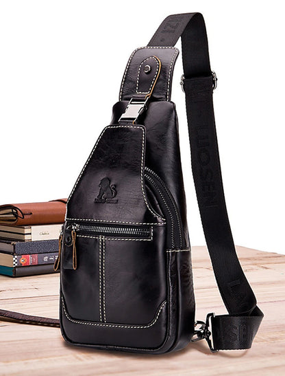 Men's Crossbody Bag Chest Bag Nappa Leather Outdoor Daily Zipper Solid