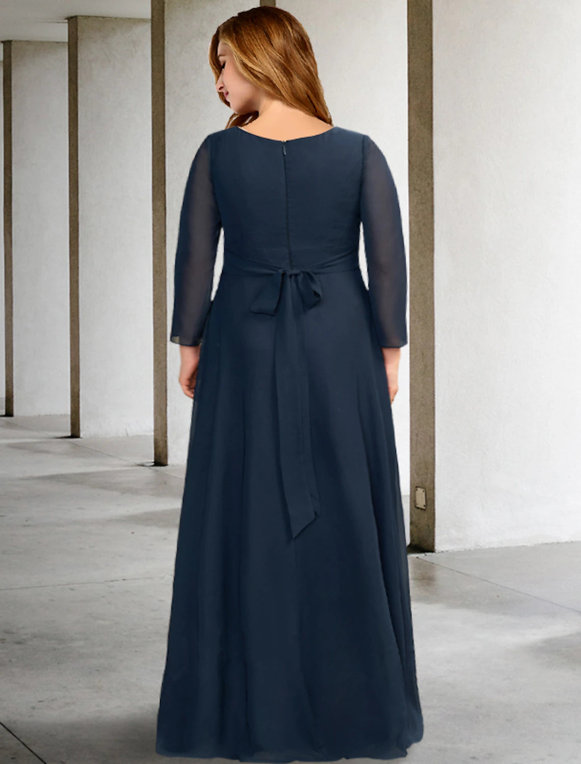 Luolandi A-Line Mother of the Bride Dresses Plus Size Hide Belly Curve Elegant Dress Formal Asymmetrical Long Sleeve V Neck Chiffon with Pleats