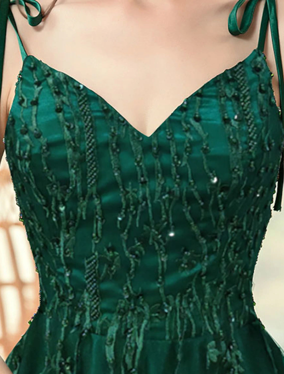 Luolandi A-Line Elegant Engagement Formal Evening Birthday Dress Spaghetti Strap Sleeveless Sweep / Brush Train Polyester with Beading