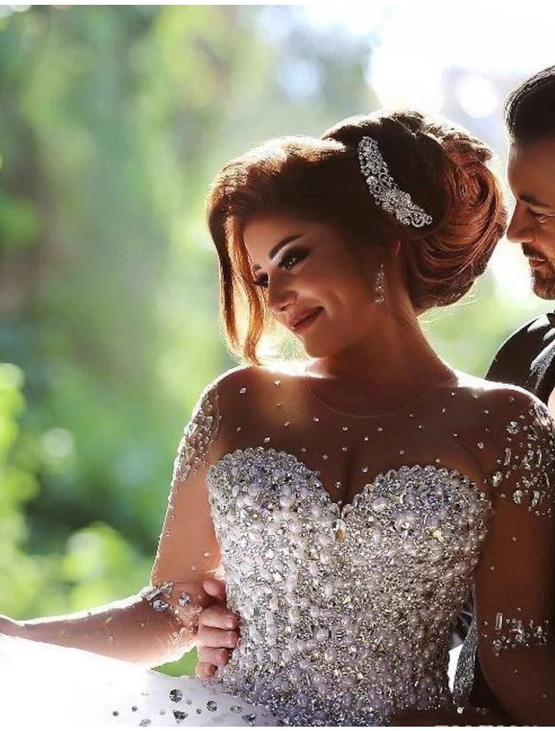 Luolandi Engagement Sparkle & Shine Formal Wedding Dresses Ball Gown Sweetheart Strapless Court Train Satin Bridal Gowns With Crystals