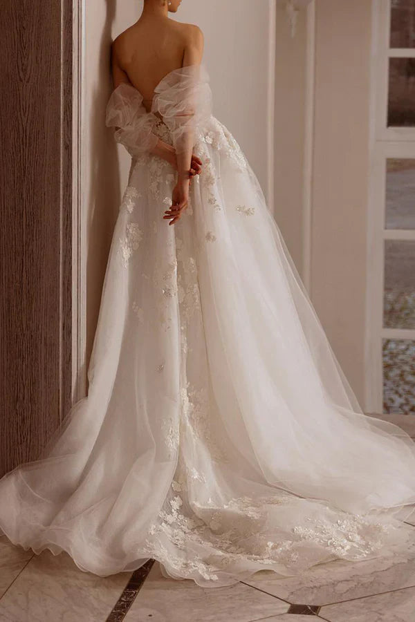 Luolandi A Line Sweetheart Lace Applique Countryside Style Wedding Bridal Dress Beautiful