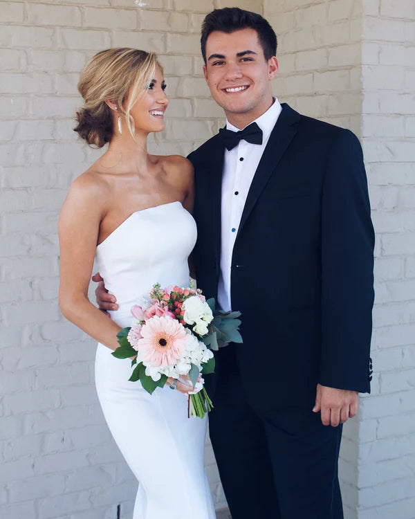 Luolandi Alluring Satin Strapless Neckline Sweep Train Mermaid Wedding Dresses Off Shoulder Simple Elegant