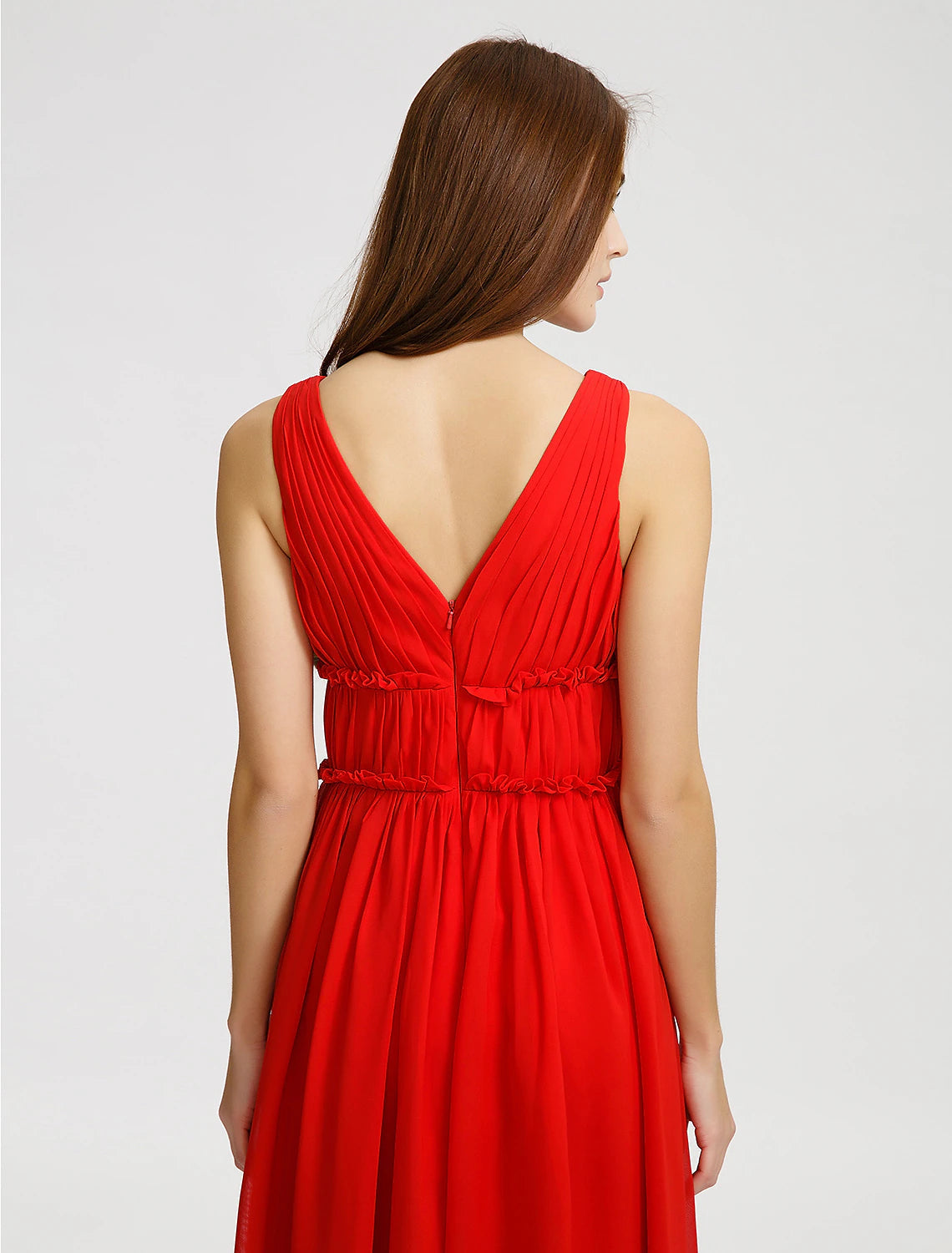 Luolandi A-Line Bridesmaid Dress V Neck Sleeveless Open Back Floor Length Chiffon with Criss Cross / Draping
