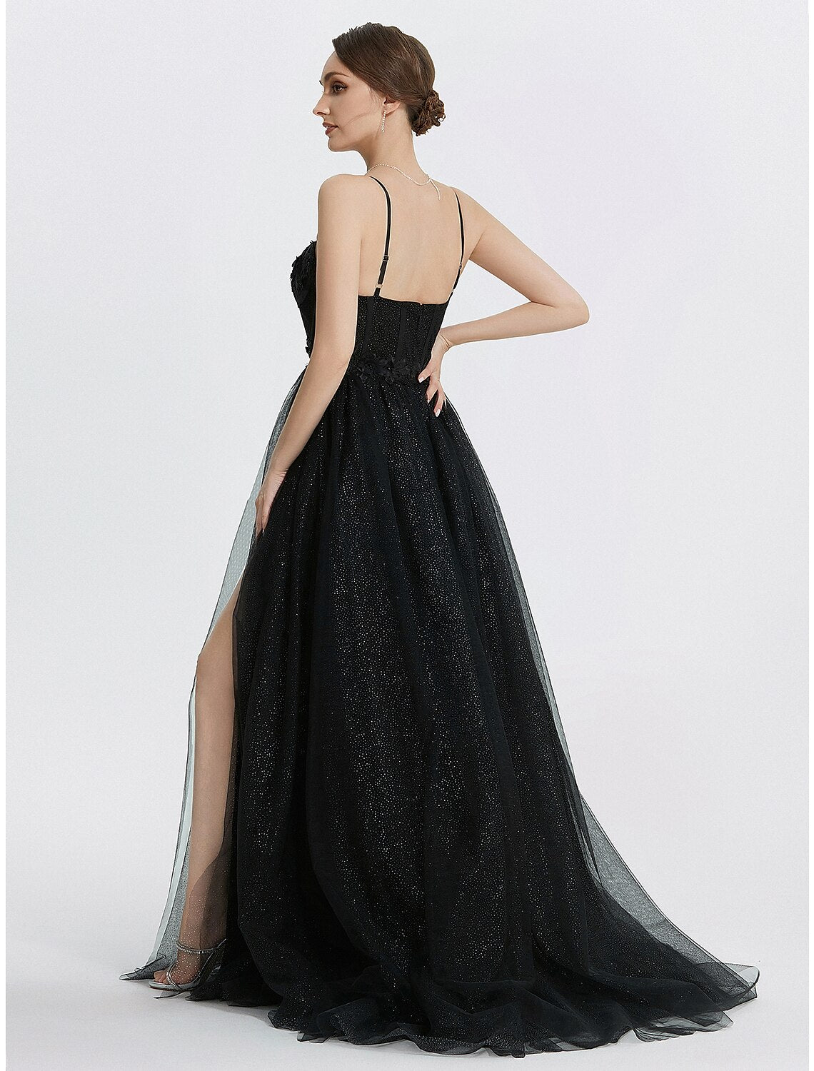 Luolandi A-Line Prom Dresses Glittering Dress Masquerade photoshoot Floor Length Sleeveless Sweetheart Tulle