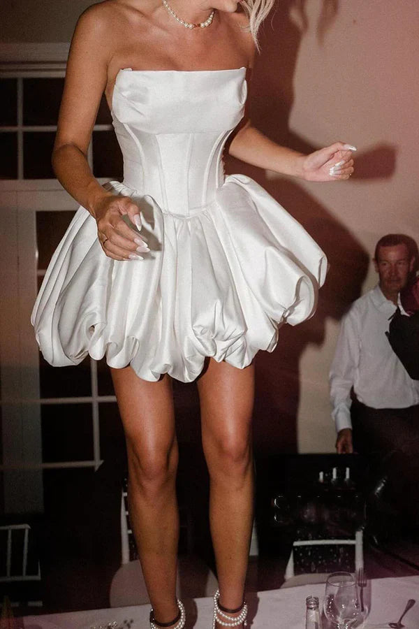 Luolandi Sexy satin A-shaped strapless sleeveless ball dress wedding dress Off Shoulder