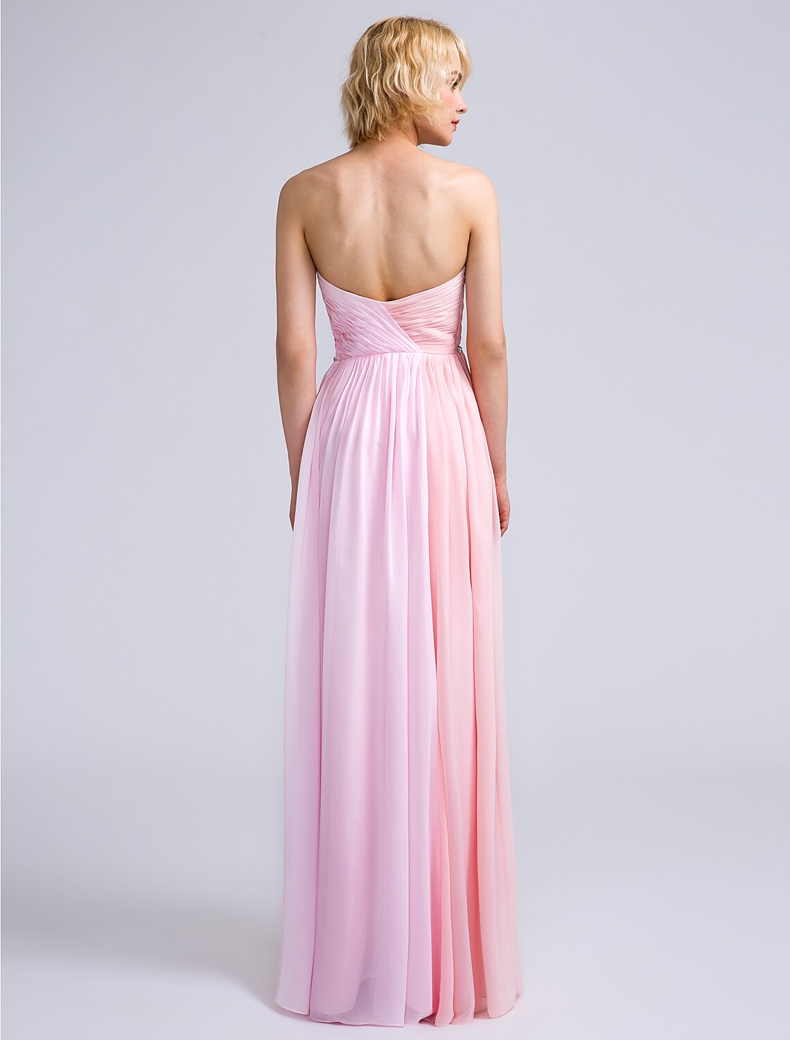 Luolandi Sheath / Column Bridesmaid Dress Sweetheart Sleeveless Open Back Floor Length Chiffon