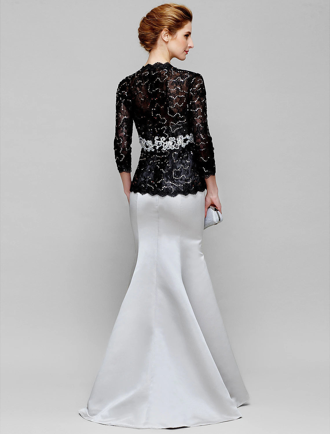 Luolandi Mermaid / Trumpet Mother of the Bride Dress Convertible Dress Strapless Floor Length Satin Lace 3/4 Length Sleeve No with Lace Beading