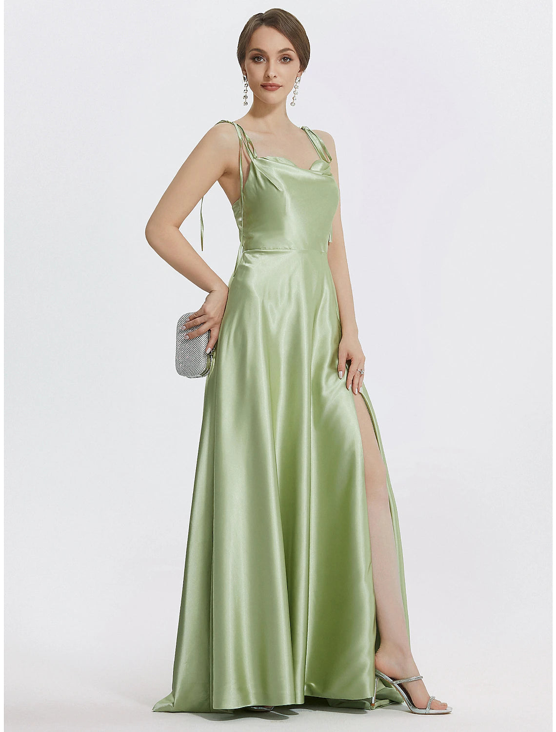 Luolandi A-Line Evening Gown Elegant Dress Formal Prom Floor Length Sleeveless Spaghetti Strap Satin with Ruched