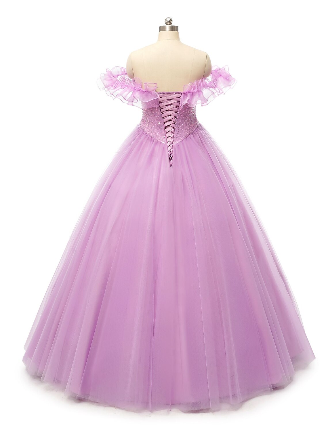 Luolandi Ball Gown Prom Dresses Puffy Dress Quinceanera Floor Length Sleeveless Off Shoulder Tulle with Pearls