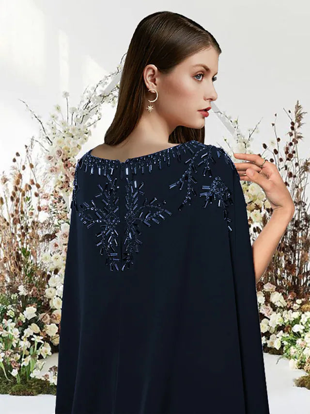 Luolandi Sheath / Column Prom Dresses Empire Dress Engagement Sweep / Brush Train Sleeveless Jewel Neck Chiffon