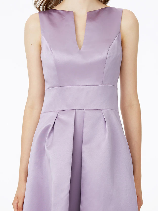 Luolandi A-Line Bridesmaid Dress Notched Sleeveless Elegant Floor Length Satin with Pleats