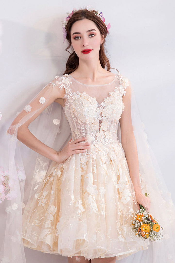 Luolandi Charming Tulle Lace Short Prom Dresses A-Line Lace Party Dresses With Flowers