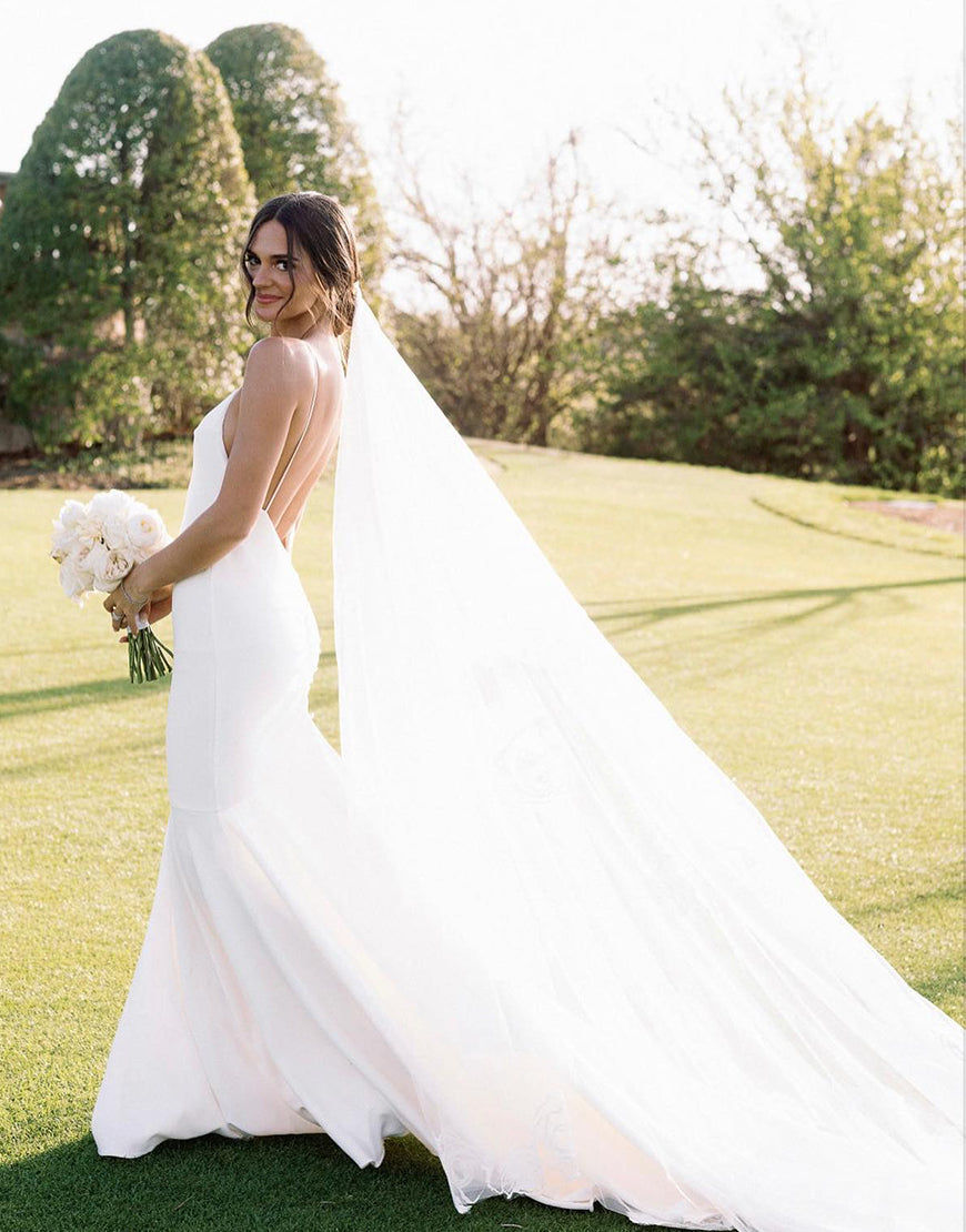 Luolandi Beach Mermaid Simple Wedding Dress V-neck Floor Length Pure Color Sexy