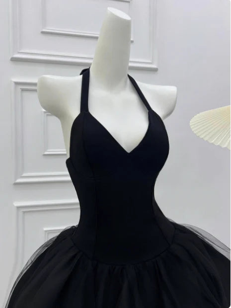 Luolandi Elegant A-line Halter Neck Sleeveless Black Short Party Prom Dress Cute Homecoming Dress