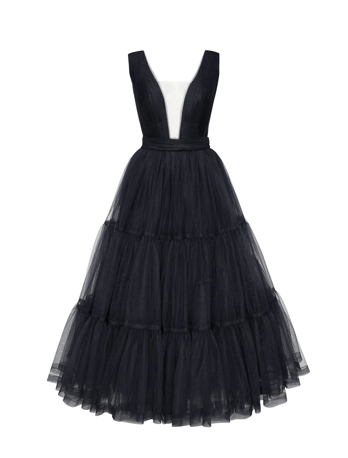 Luolandi A-Line Prom Dresses Princess Dress Wedding Guest Tea Length Sleeveless V Neck Tulle with Bow(s)