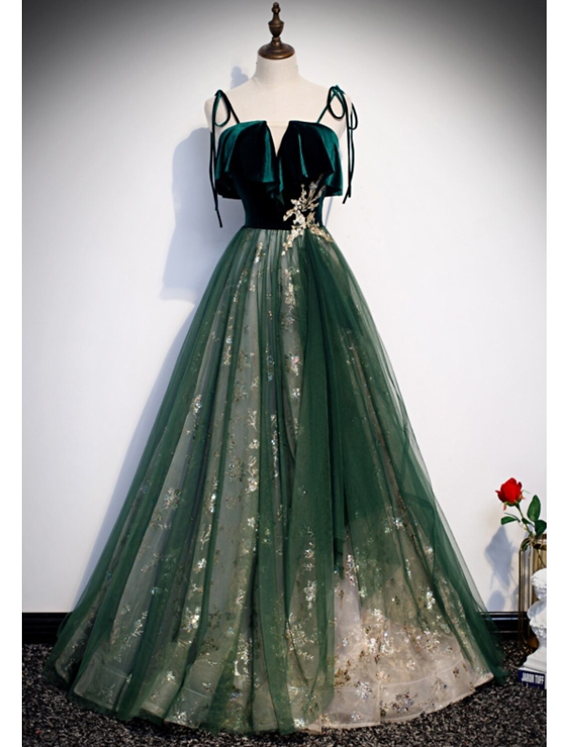 Luolandi A-Line Prom Dresses Glittering Dress Wedding Guest Engagement Floor Length Sleeveless Spaghetti Strap Organza