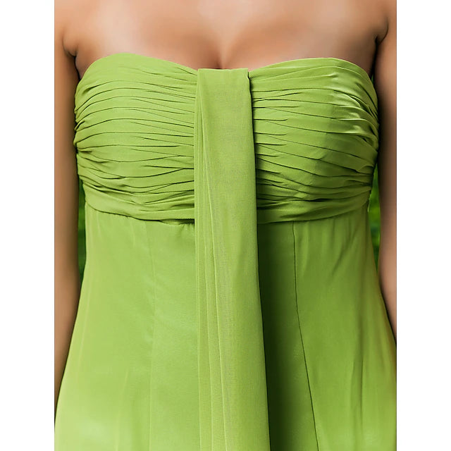 Luolandi Sheath / Column Bridesmaid Dress Sweetheart Neckline / Strapless Sleeveless Open Back Asymmetrical / Tea Length Chiffon