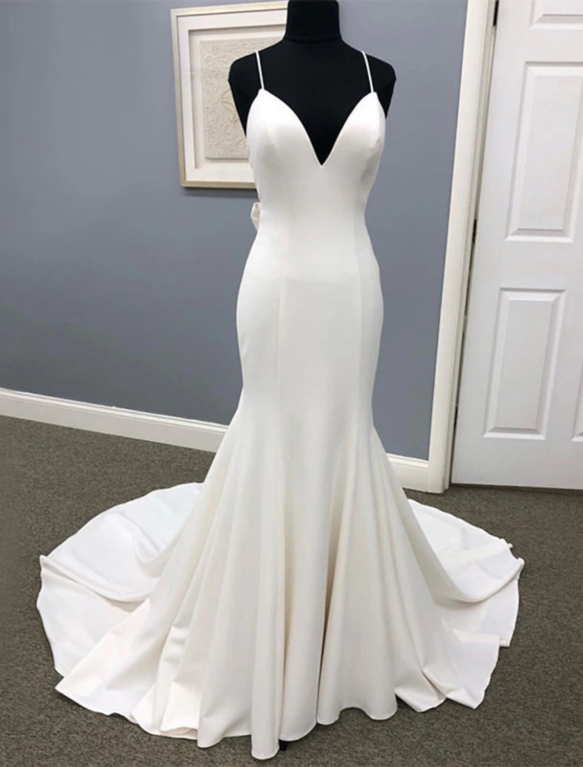 Luolandi Hall Casual Wedding Dresses Mermaid / Trumpet Sweetheart Camisole Spaghetti Strap Court Train Satin Bridal Gowns
