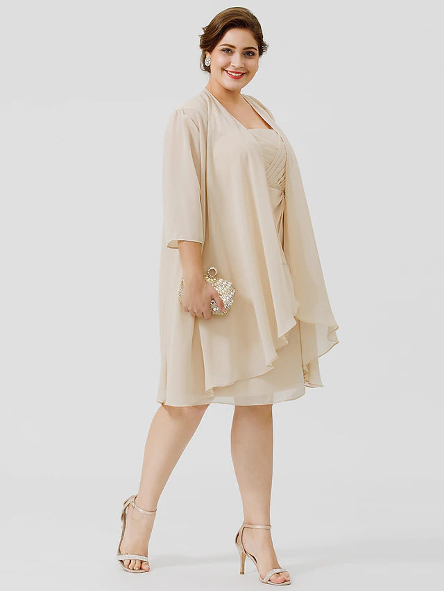 Luolandi Sheath / Column Mother of the Bride Dress Plus Size Elegant Straps Knee Length Chiffon Sheer Lace Sleeveless yes with Criss Cross Beautiful