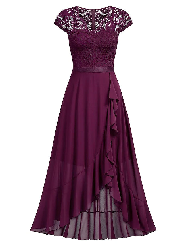 Luolandi A-Line Cocktail Dresses Little Black Dress Dress Wedding Guest Asymmetrical Short Sleeve One Shoulder Chiffon with Pleats