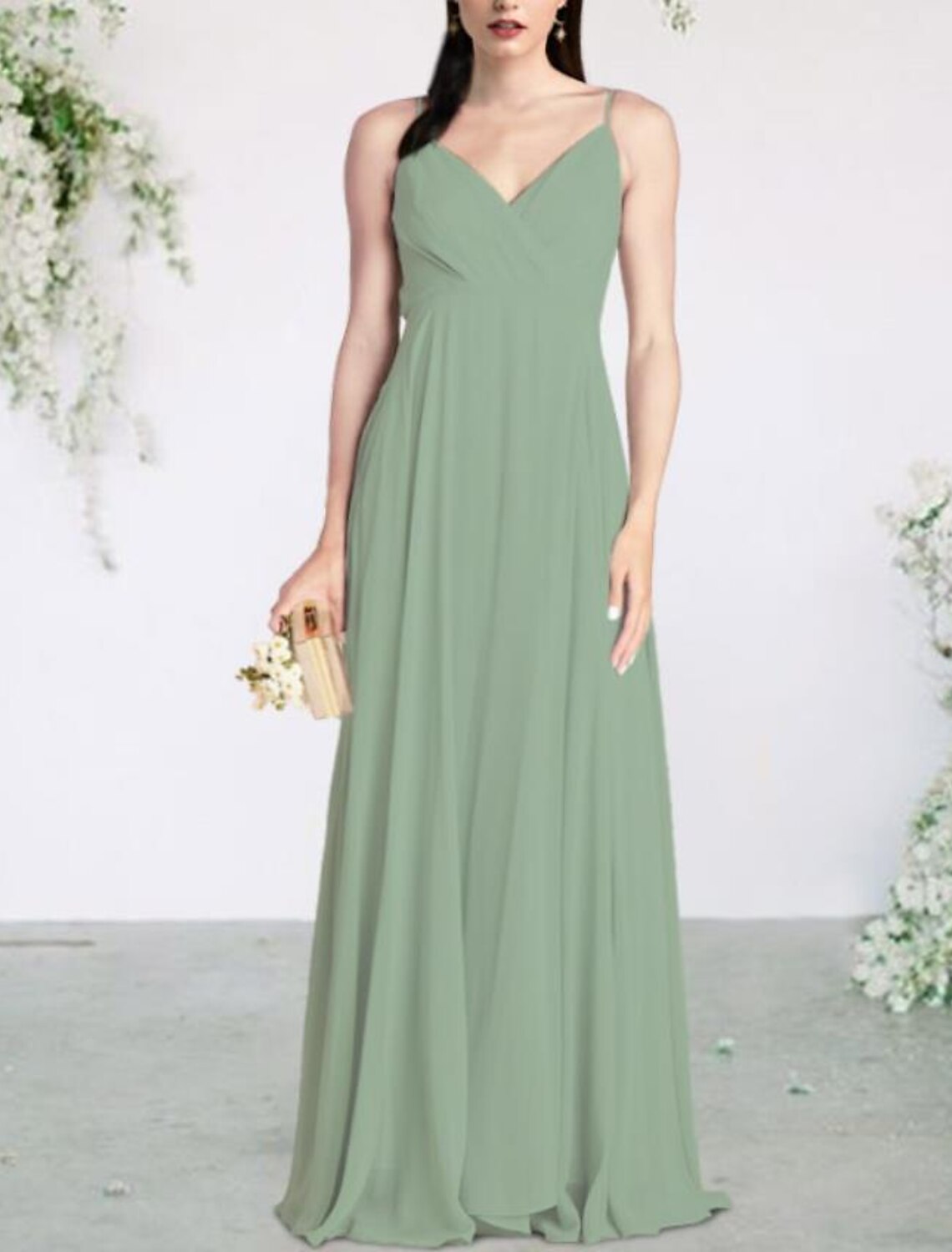 Luolandi A-Line Bridesmaid Dress V Neck / Spaghetti Strap Sleeveless Sexy Floor Length with Pleats