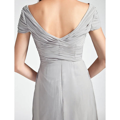 Sheath / Column Bridesmaid Dress V Neck / Off Shoulder Short Sleeve Open Back Floor Length Chiffon with Criss Cross