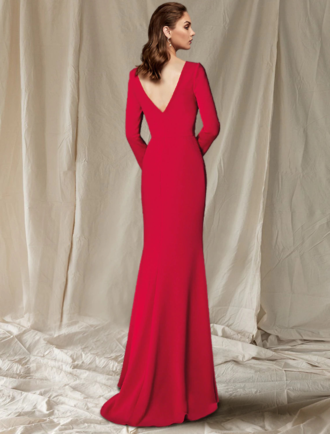 Luolandi Mermaid / Trumpet Mother of the Bride Dress Elegant V Neck Sweep / Brush Train Fabric Long Sleeve with Buttons