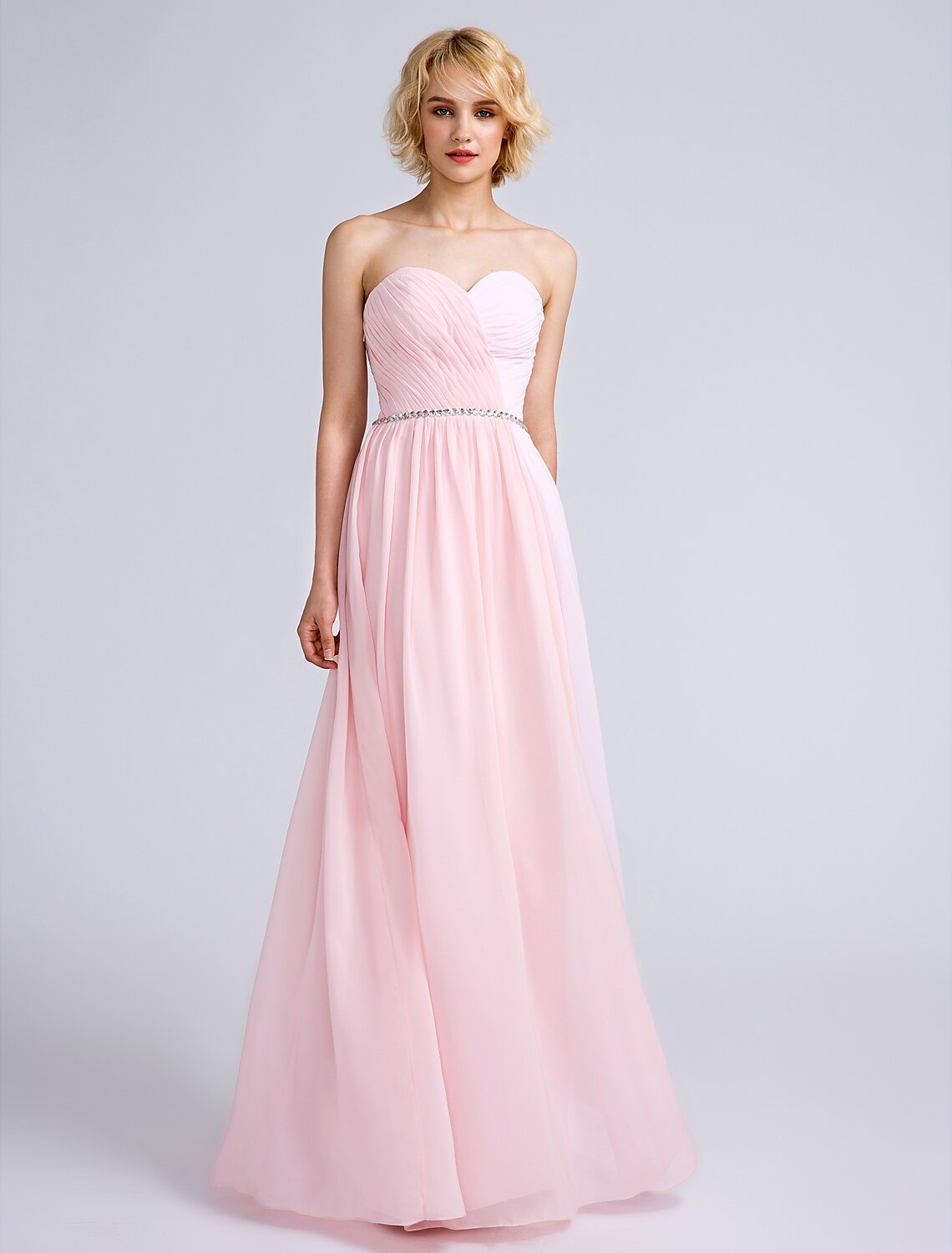 Luolandi Sheath / Column Bridesmaid Dress Sweetheart Sleeveless Open Back Floor Length Chiffon
