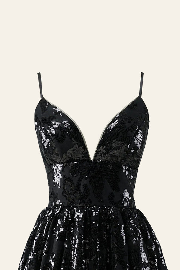 Luolandi A-line Spaghetti Straps V Neck Lace Homecoming Dress Sparkly Party Dress