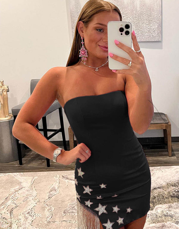Luolandi Sheath Strapless Homecoming Dress Sexy Party Dress With Stars Short Graduation Dress