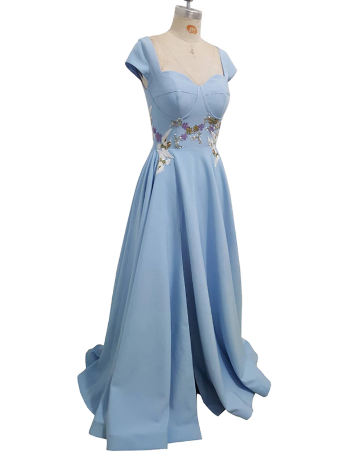 Luolandi A-Line Evening Gown Elegant Dress Party Wear Floor Length Short Sleeve Sweetheart Fabric