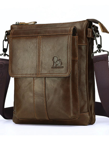Men's Crossbody Bag Messenger Bag Nappa Leather Daily Zipper Solid Color Black Brown