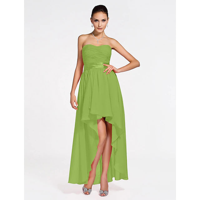 Luolandi Ball Gown / A-Line Bridesmaid Dress Sweetheart Neckline / Strapless Sleeveless Lace Up Asymmetrical / Short / Mini Chiffon with Criss Cross / Ruched