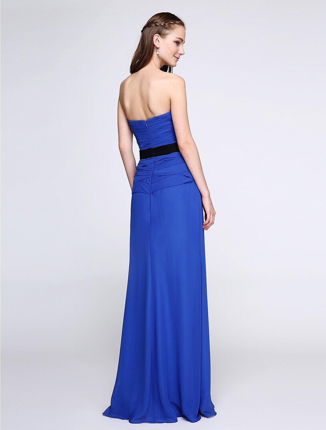 Luolandi Sheath / Column Bridesmaid Dress Strapless Sleeveless Elegant Floor Length Chiffon