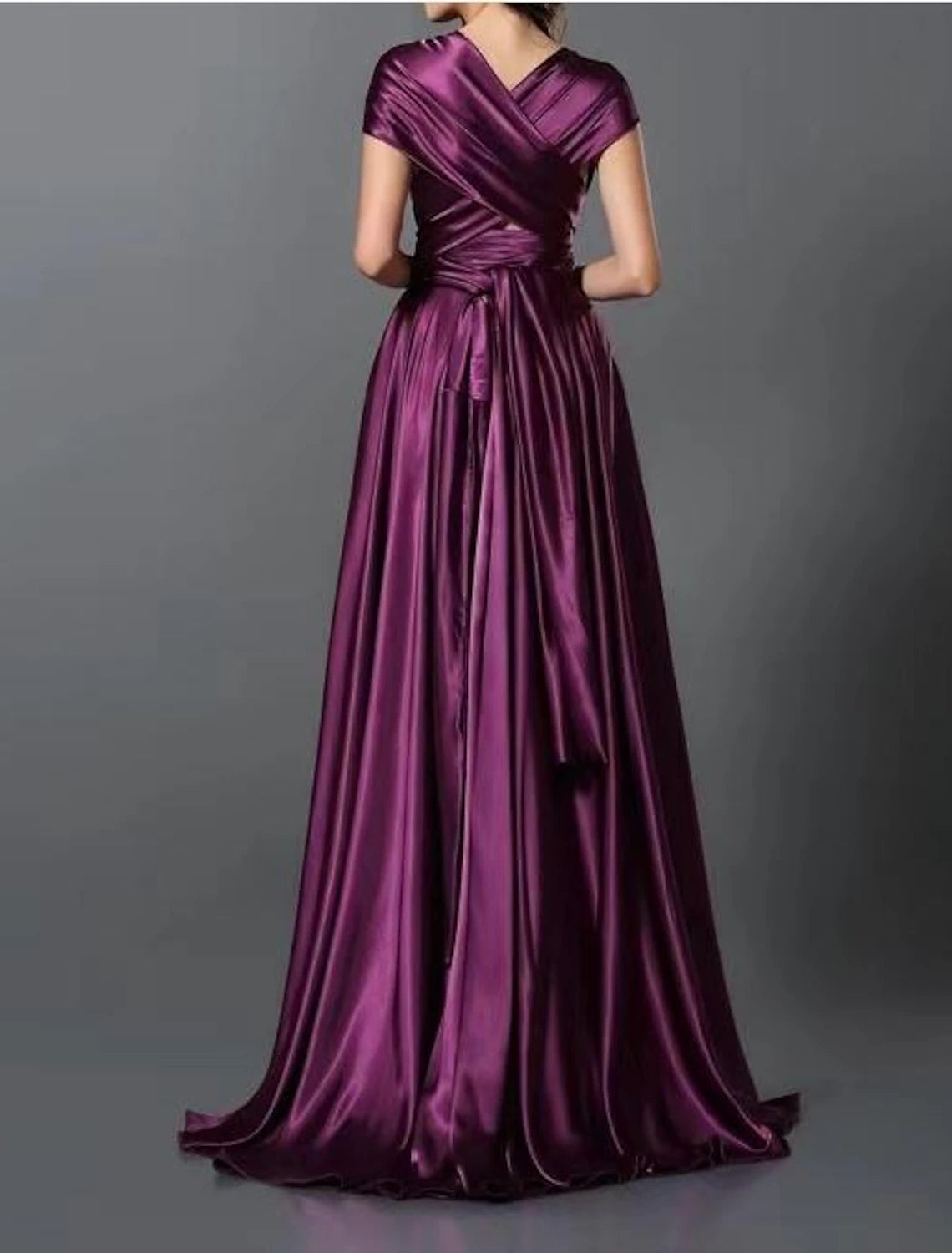 Luolandi A-Line Wedding Guest Dresses Convertible Infinity Dress Party Wear Court Train Sleeveless One Shoulder Convertible Cotton Backless with Glitter Pleats