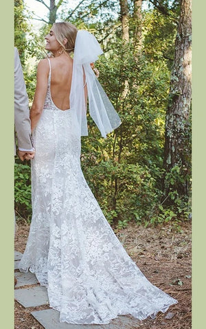 Luolandi Bohemian Full Body Lace Mermaid Sexy Hip Wrap Wedding Dress Spaghetti Straps with Backless Beautiful