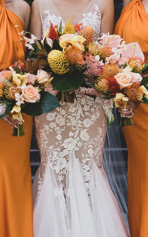 Luolandi Boho Mermaid Vintage Beach V-neck Ethereal Fairy Wedding Dress with Lace Appliques Beautiful