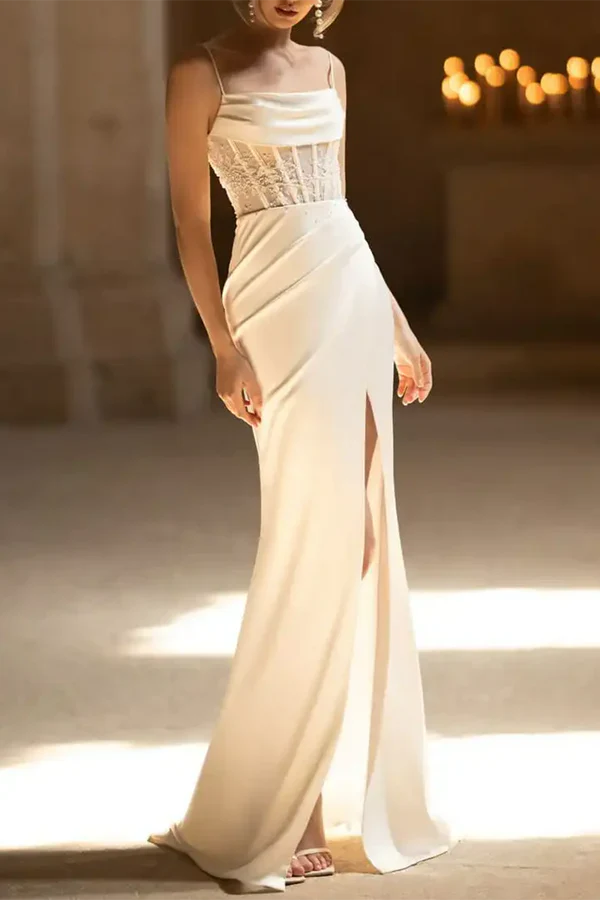 Luolandi Fine shoulder strap beads elegant slit fishtail wedding dress Sexy