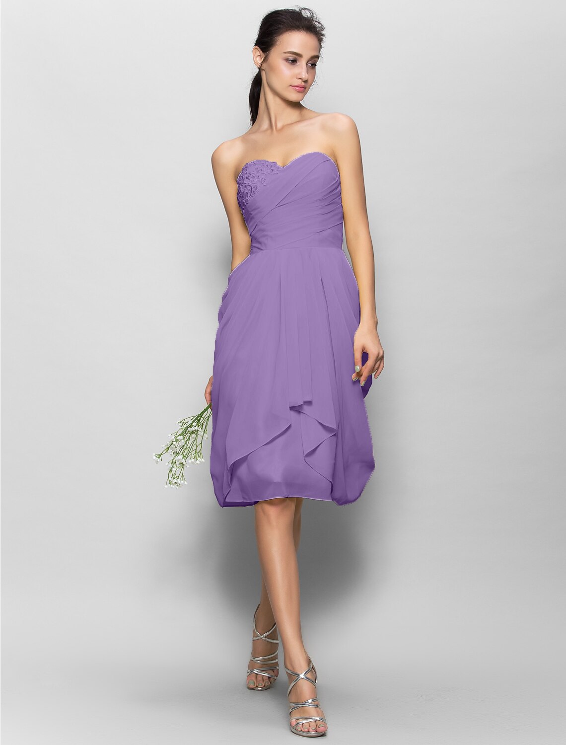 A-Line Sweetheart Neckline Knee Length Chiffon Bridesmaid Dress with Appliques Draping