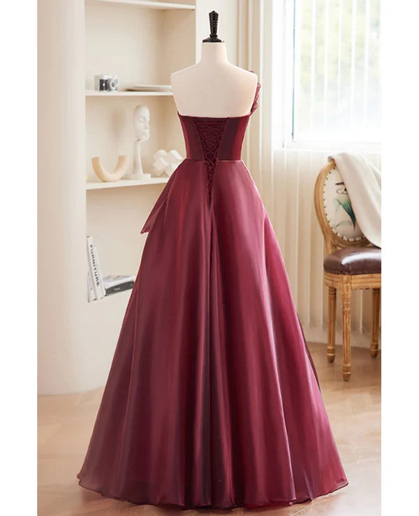 Luolandi Charming and elegant wine red sleeveless off shoulder ball dress A-shaped princess strapless butterfly tie with backless strap and ground length prom dress Evening Dress