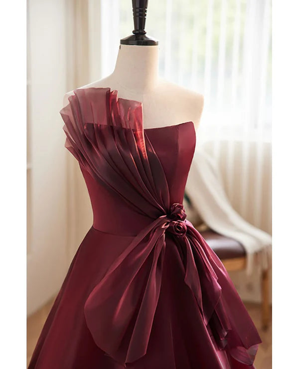 Luolandi Charming and elegant wine red sleeveless off shoulder ball dress A-shaped princess strapless butterfly tie with backless strap and ground length prom dress Evening Dress