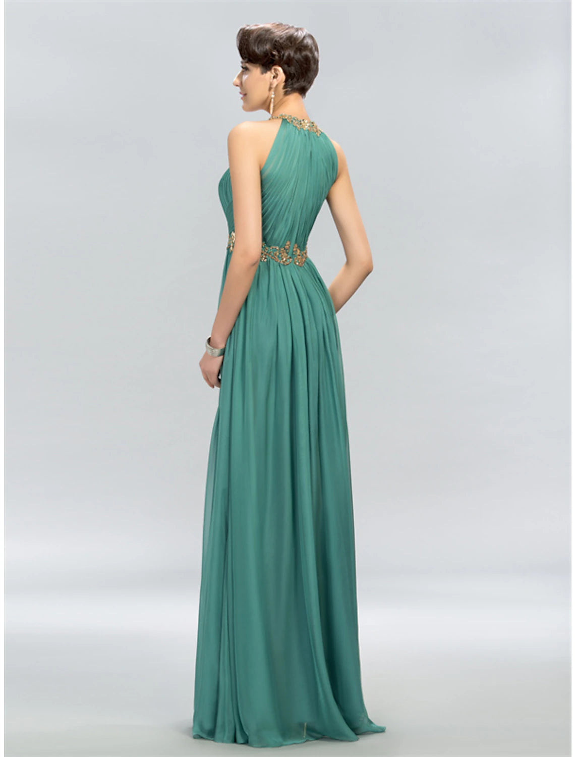 A-Line Wedding Guest Dresses Maxi Dress Party Wear Wedding Party Floor Length Sleeveless Halter Neck Chiffon with Ruched