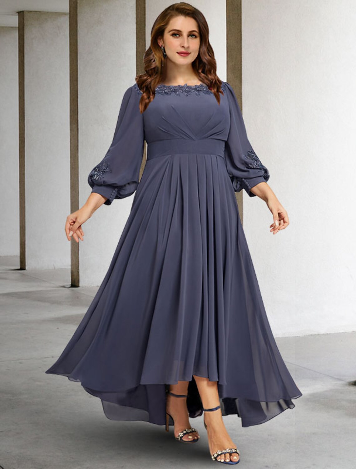 Luolandi Two Piece A-Line Mother of the Bride Dress Elegant Sweetheart Ankle Length Chiffon Lace Long Sleeve with Jacket Wrap Included Pleats