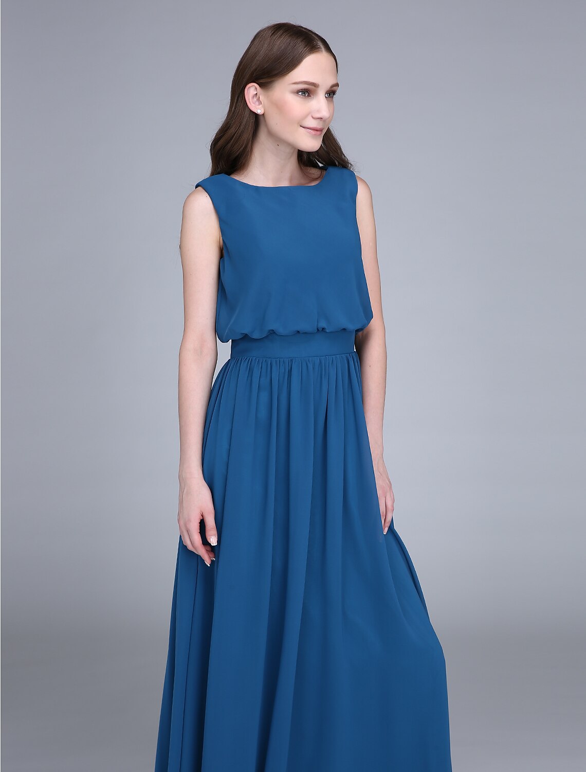 Luolandi Sheath / Column Bridesmaid Dress Jewel Neck Sleeveless Floor Length Chiffon with Sash