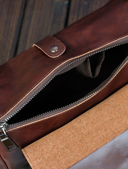 Men's Crossbody Bag Shoulder Bag Duffle Bag Cowhide Daily Holiday Zipper Adjustable Waterproof Lightweight Solid Color Black Green Coffee