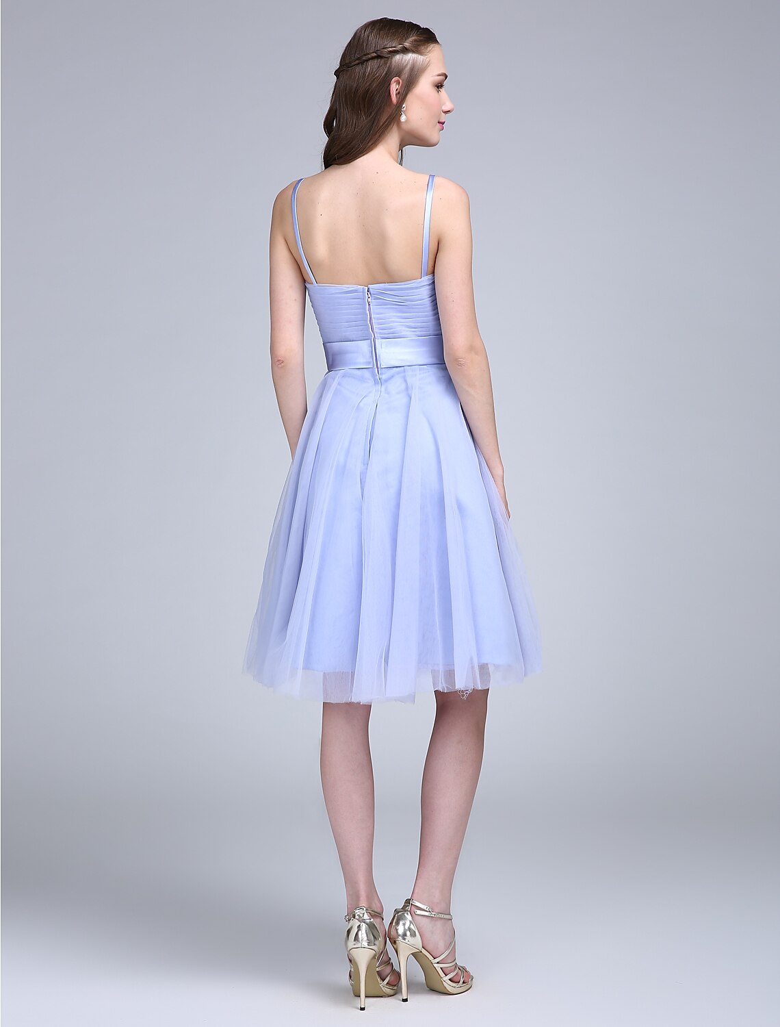 Luolandi A-Line Bridesmaid Dress Spaghetti Strap Sleeveless Knee Length Tulle with Bow(s) Cross
