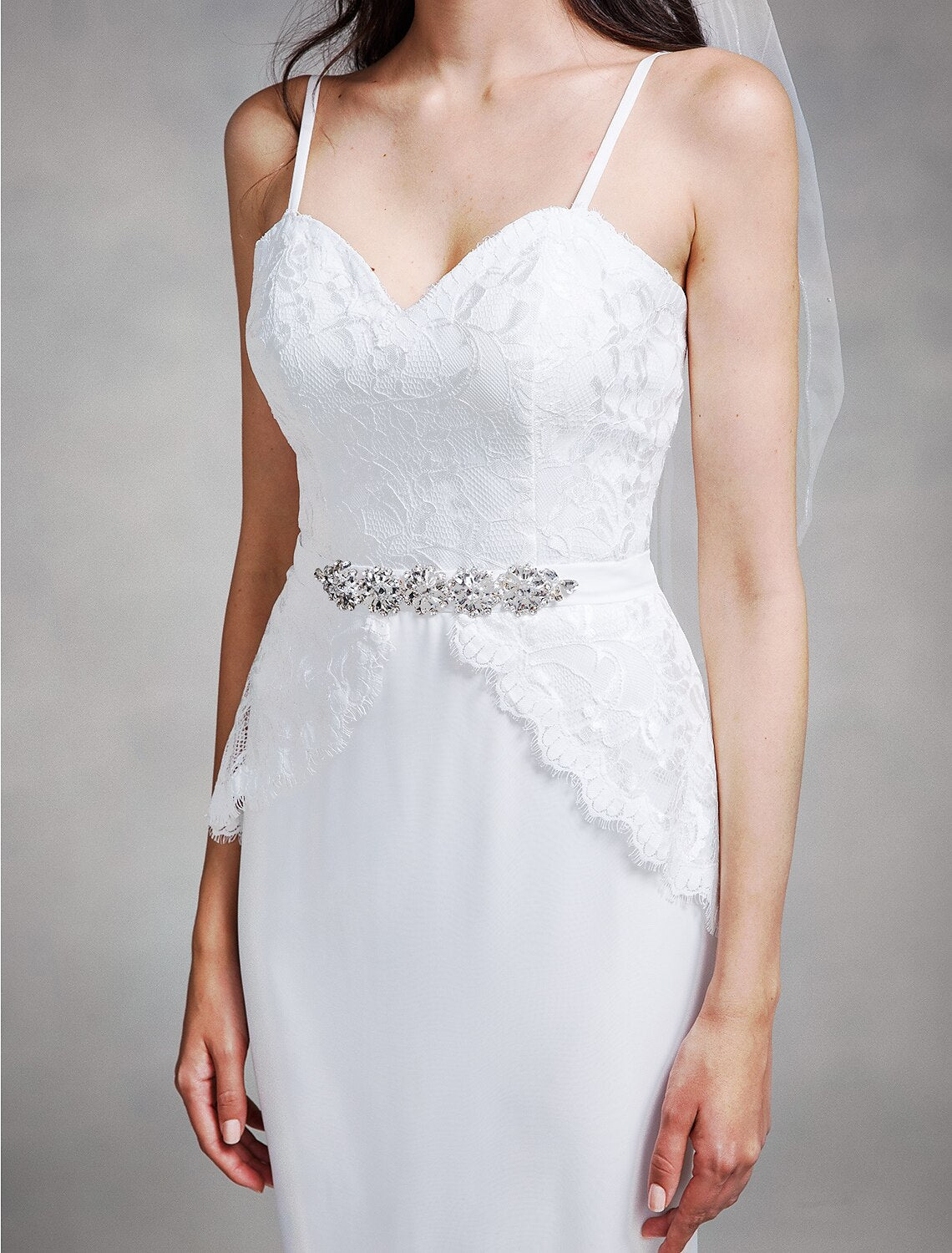 Luolandi Mermaid / Trumpet Bridesmaid Dress Spaghetti Strap Sleeveless Elegant Floor Length Chiffon / Lace with Lace